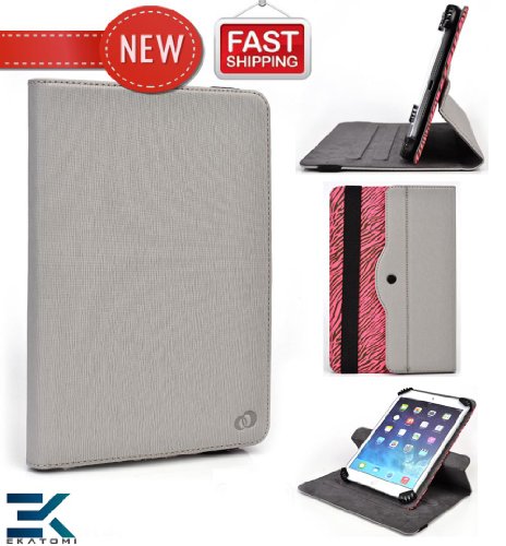 HP Slate 7 Extreme Case | Universal 360 Degree Rotating 7-inch Tablet Cover with Stand - GREY & PINK ZEBRA. Bonus Ekatomi Screen Cleaner