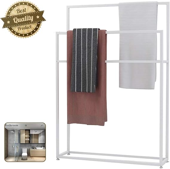 Toallero de pie de metal, moderno, con 2 niveles, toallero para suelo