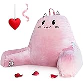 SUNSIDE Reading Pillow for Sitting in Bed, Cute Back Pillows for Adult, Shredded Memory Foam Bed Rest with Arms, Cat Design Bed Pillow, Relaxing, Watching TV, Gaming