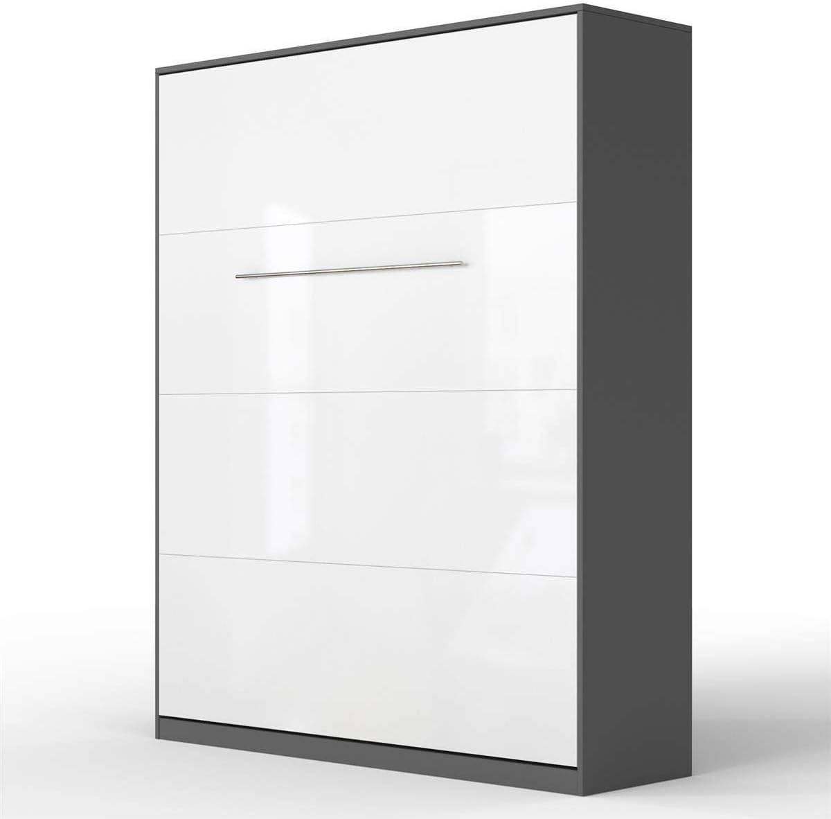 SMARTBett Standard folding wall bed with gas pressure springs (Anthracite/White high gloss, 160x200 Vertical Standard)