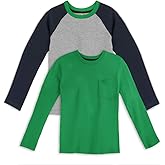Mightly Boys and Girls' Long Sleeved Raglan Shirt | Organic Cotton, Colorful Casual Stylish Clothes, Soft&Fresh Crew Neck Tee, Set for Toddlers and Kids, Fair Trade Certified 2Pack, Navy and Green, 14
