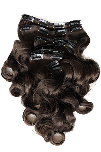 PRETTYSHOP XXL Full Head Set 8 pcs 20" Clip In Hair Extensions Hairpiece Wavy Heat-Resisting chocolate brown # 6 CES103-1