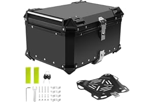XIUWK Motorcycle Top Case, 65L Aluminum Motorcycle Trunk, Motorcycle Tail Box Bag with Anti-Theft Lock System, Waterproof, Rustproof and Dustproof, Easy Installation with Universal Bracket, Black