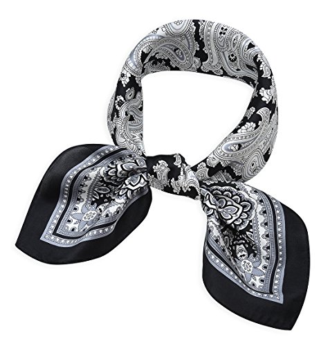 corciova Women's Small Square 100% Real Mulberry Silk Scarf Scarves 21 x 21 inches Paisley White and Black