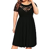Plus Size Lace Sleeves Black Midi Summer Dress for