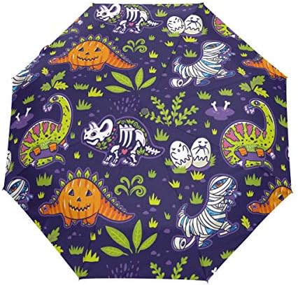 DERLONKAJE Devil Skull Baphomet Satanic Pentagram Automatic Umbrella Auto Open Close Folding Windproof Foldable for Men Women Kids