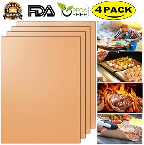 Copper Grill Mats, Yododo Set of 4 Grill mat Non-stick BBQ Grill Mats, Baking Mats FDA-Approved, PFOA Free,Easy to Clean - Works on Gas, Charcoal, Electric Grill -15.75 x 13 Inch