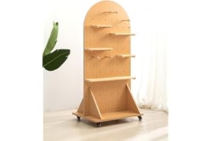 Miusocal Freestanding Wooden Pegboard Organizer, 1-Shelf Modern Style, No-Drill Assembly, Solid Wood Construction, 23.6"x47.2