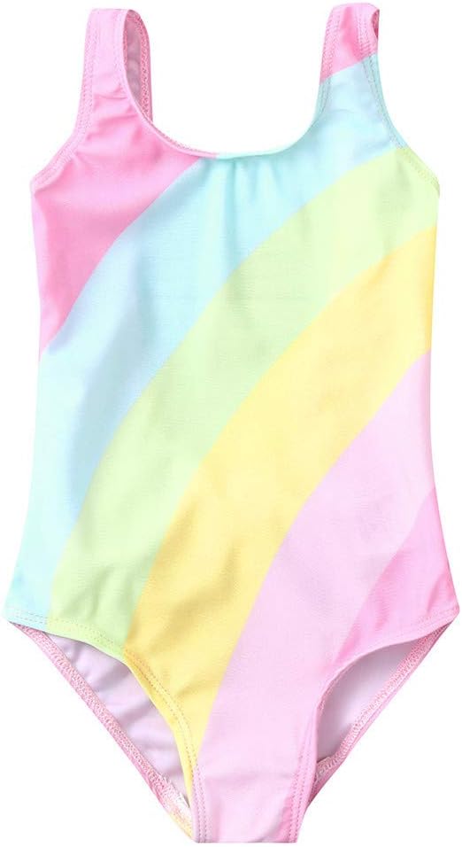 Baby Swimwear Girls,Toddler Baby Kids Girls Stripe Rainbow Swimwear Swimsuit Beach Romper Clothes,Little Girl Bikini Swimming Costume Beachwear Summer Wetsuit for 1-4Years Old