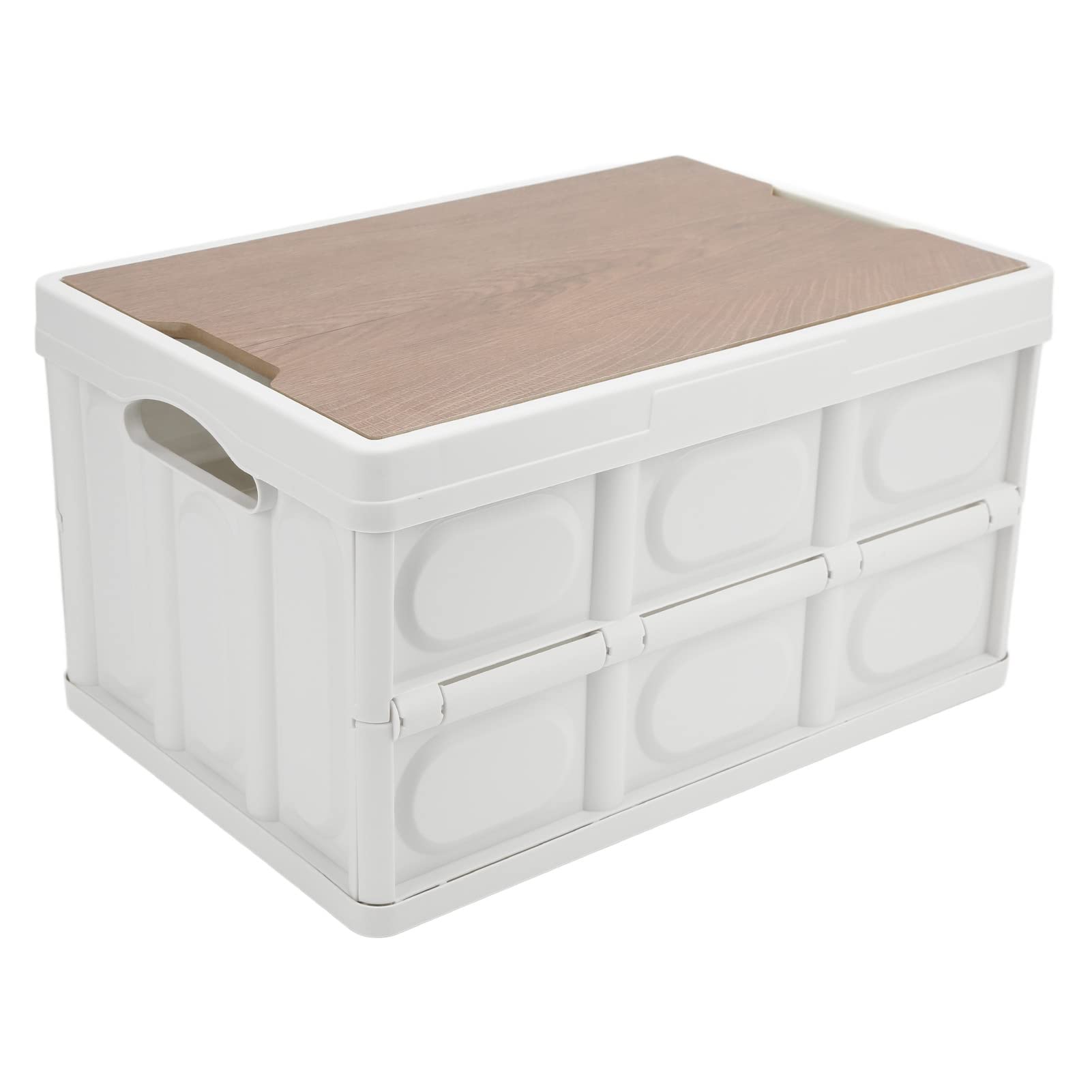 Alomejor 30L Foldable storage box,Multifunctional Car folding box Waterproof Storage Box with Wooden Panel for Outdoor(White) Camping storage