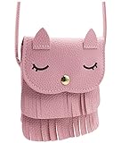 Naovio Cat Tassel Shoulder Bag Small Coin Purse Crossbody Satchel for Kids Girls,Pink(5.1x5.9in)