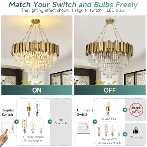 AOOCHOK Modern Gold Crystal Chandelier, Round Crystal Hanging Chandeliers, Ideal for Living Room, Dining Room, Bedroom and Restaurant, Φ80cm
