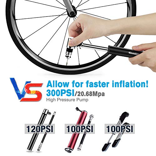 Mini Bike Pump, Tomight 300 PSI Bicycle Pump with Frame Fits Presta and Schrader, Accurate Fast