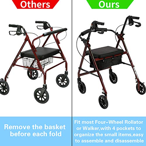Under Seat Rollator Bag, 1680D Fabric Durable & Reliable Rollator Tote for Four Wheel Rollator or Walker - 12.5" Long x 8.5" Wide x 5.5" High