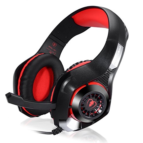 Game Headset, TURN RAISE 3.5mm Stereo Gaming LED Lighting Over-Ear Headphone with Mic for Playstation 4 PS4 PC Computer Gamer - Support Noise Cancelling & Volume Control(Red in Black)
