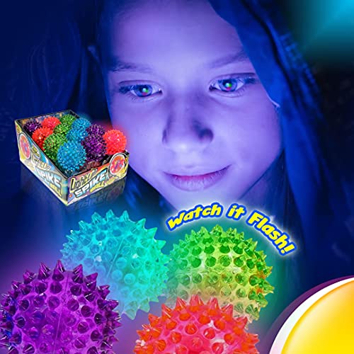 JA-RU Light Up Rubber Spike Balls (Pack of 4 with Flashing Lights) | Great Fidget Toy for Kids | Bulk Bouncing Sensory Balls | Plus 1 Bouncy Ball. #695-4p
