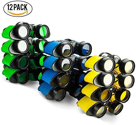 Binoculars Toy with Neck String Pack of 12 Assorted Colorful - Novelty Binoculars for Children , Sightseeing, Birdwatching, Wildlife, Outdoors, Scenery, Indoors, Pretend, Play, Party Favor Props, And Gifts