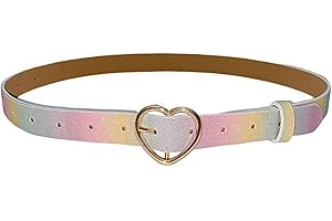 XROLAND Rainbow Color Belts For Teens Girls Adjustable Heart Buckle Belt For Cowboy Cowgirl Teens Female Jeans Skirt Waistban