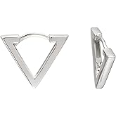 925 Sterling Silver Small Huggie Hoop Earrings Triangle, White Gold Plated