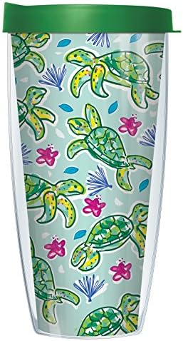 Hawaiian Swimming Turtles 22oz Mug Tumbler Cup with Green Lid
