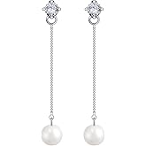 Augell Pearl Earrings, Handcrafted Cultured Freshwater Pearl Drop Dangle Earrings, Hypoallergenic 925 Sterling Silver Ear Pins, 13k Gold Plated, Heart and Round Shape, Sparkling and Elegant Jewelry Gift