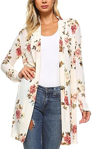 Jumojufol Women Floral Open Front Long Sleeve Drape Longline Cardigan Outwear