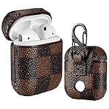 Gift-Hero Compatible with Airpods 1&2 Case,Luxury Leather Shockproof Airpod Cover,Wireless Headphone Full Protective Fun Cool Keychain Design Skin Cases Ring for Girls Man Woman Air pods(Brown Square)