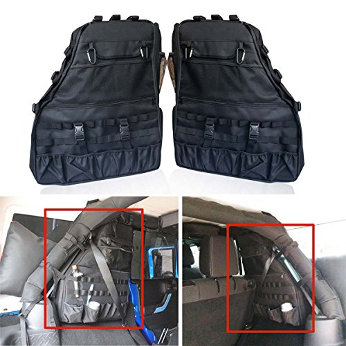 MOEBULB Multi-Pockets Roll Cage Cargo Storage Bag Saddlebag for Jeep Wrangler JK 2007 - 2016 Tool Kits Bottle Drink Phone Tissue Gadget Holder (4-Door , 2pcs/set)