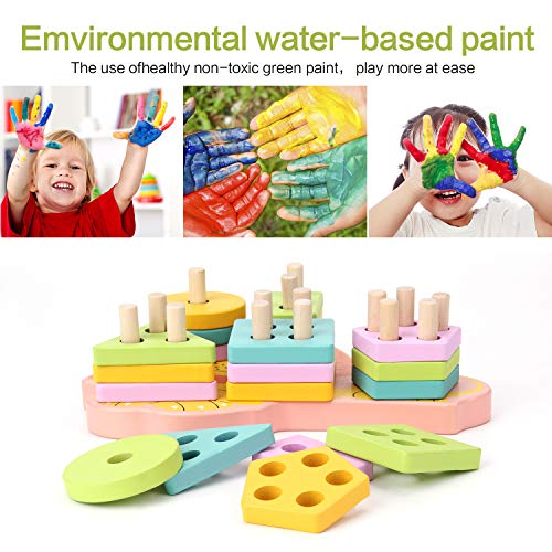 image for Roxenda Wooden Educational Toys, Wooden Shape Color Sorting Preschool 