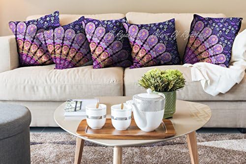 COR's Set of 5 Peacock Mandala Cushion Cover Ethnic Throw Pillow Case Sham Bohemian Home Decor 18"