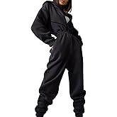 COZYPOIN Women Fleece Jumpsuits One Piece Outfits Hooded Sweatshirt Set High Waist Ladies Jumpsuit