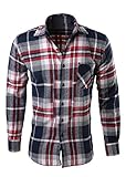 XQS Men's Casual Long Sleeve Button down Plaid Flannel Shirt