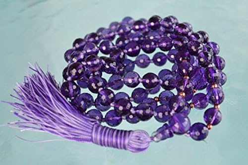 Amethyst mala necklace AAA grade faceted 6mm 108+1 Hand knotted Mala Beads tassel Necklace - Meditation Om Yoga chanting Mala Necklace for Nirvana Awakening Chakra - US seller