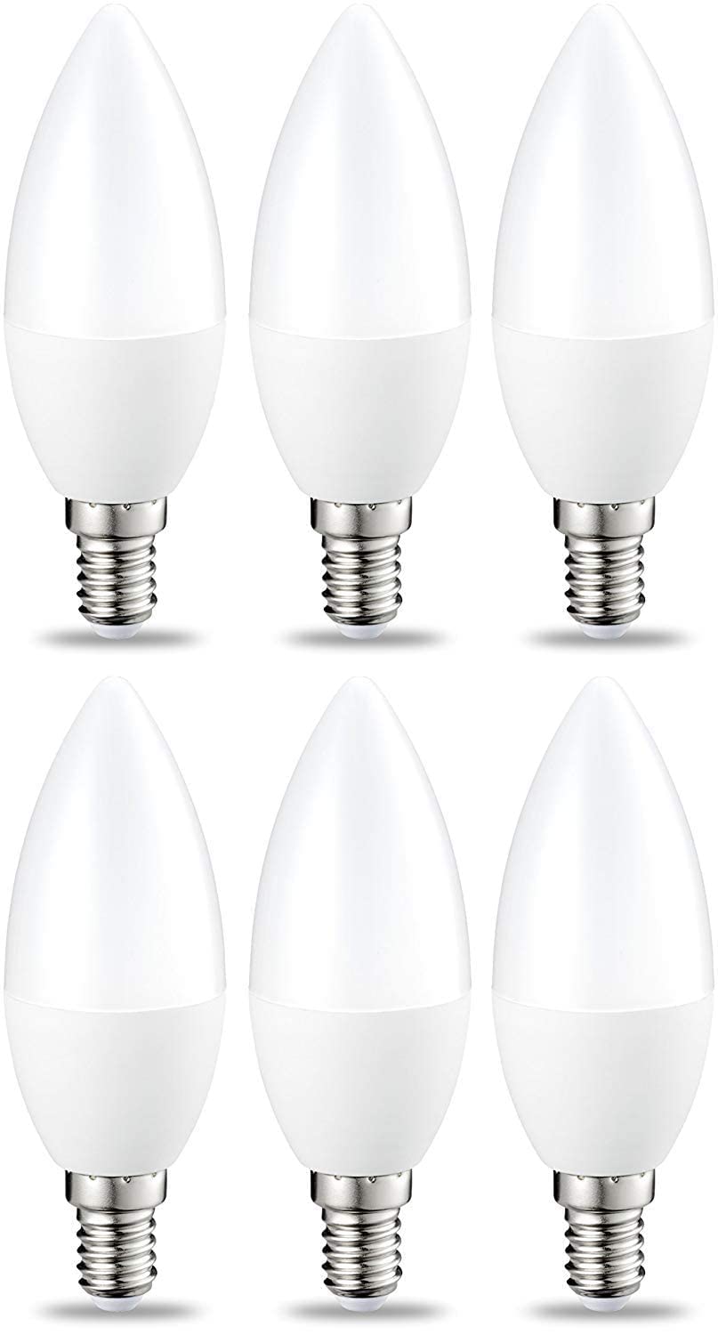 Amazon Basics LED E14 Small Edison Screw Candle Bulb, 4.9 W (Equivalent to 40W), Warm White, Non Dimmable - Pack of 6