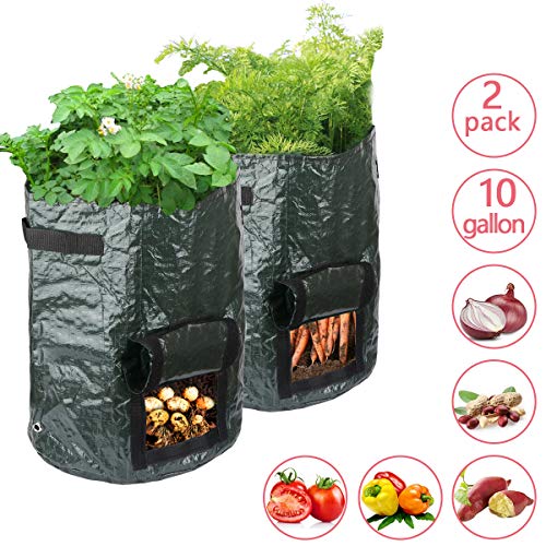 TEEL Potato Grow Bag 2 Pack 10 Gallon Garden Planting Grow Bags with Access Flap and Handles for Potato, Carrot, Onion,Tomato and Flower,Outdoor/Indoor Vegetables Container Bags