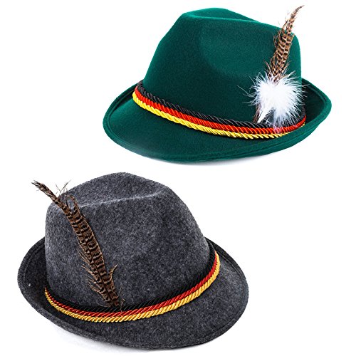 Tigerdoe Oktoberfest Hats - German Alpine Hat - Bavarian Hat with Feather (2 Pack)
