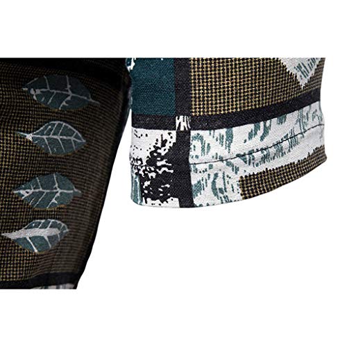 Men's Relaxed-Fit Silk/Linen Tropical Leaves Jacquard Shirt Hawaiian Flower Print Casual Button Down Short Sleeve Shirt