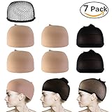 PIXNOR Wig Caps Mesh Wig Caps Neutral Nude Beige Black Pack of 7