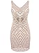 Vijiv Women's 1920s V-Neck Art Deco Sequin Beaded Tank Cocktail Flapper Dress,Beige,Large