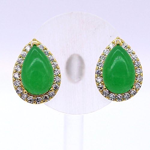 Jomyao Jewelry 24K Gold &amp; Silver Plated Cubic Zirconia Jade Women Engagement Stud Earrings (24K Gold Plated)