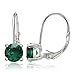 Sterling Silver Created Emerald Round Prong-Set Leverback Earrings