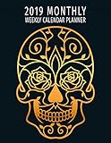 2019 Monthly Weekly Calendar Planner: Fantasy Style Dark Spiritual Line Art Sugar Skull Schedule Org by Adam And Marky