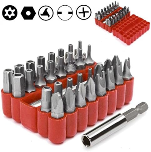 Security Tamper Proof Bit Set 33pcs Hole Torq Torx Hex Star Spanner Tri Wing Electric Star Screwdriver Hex Bit Set 1/4" 6.35mm Magnetic Holder Rod by BAYM