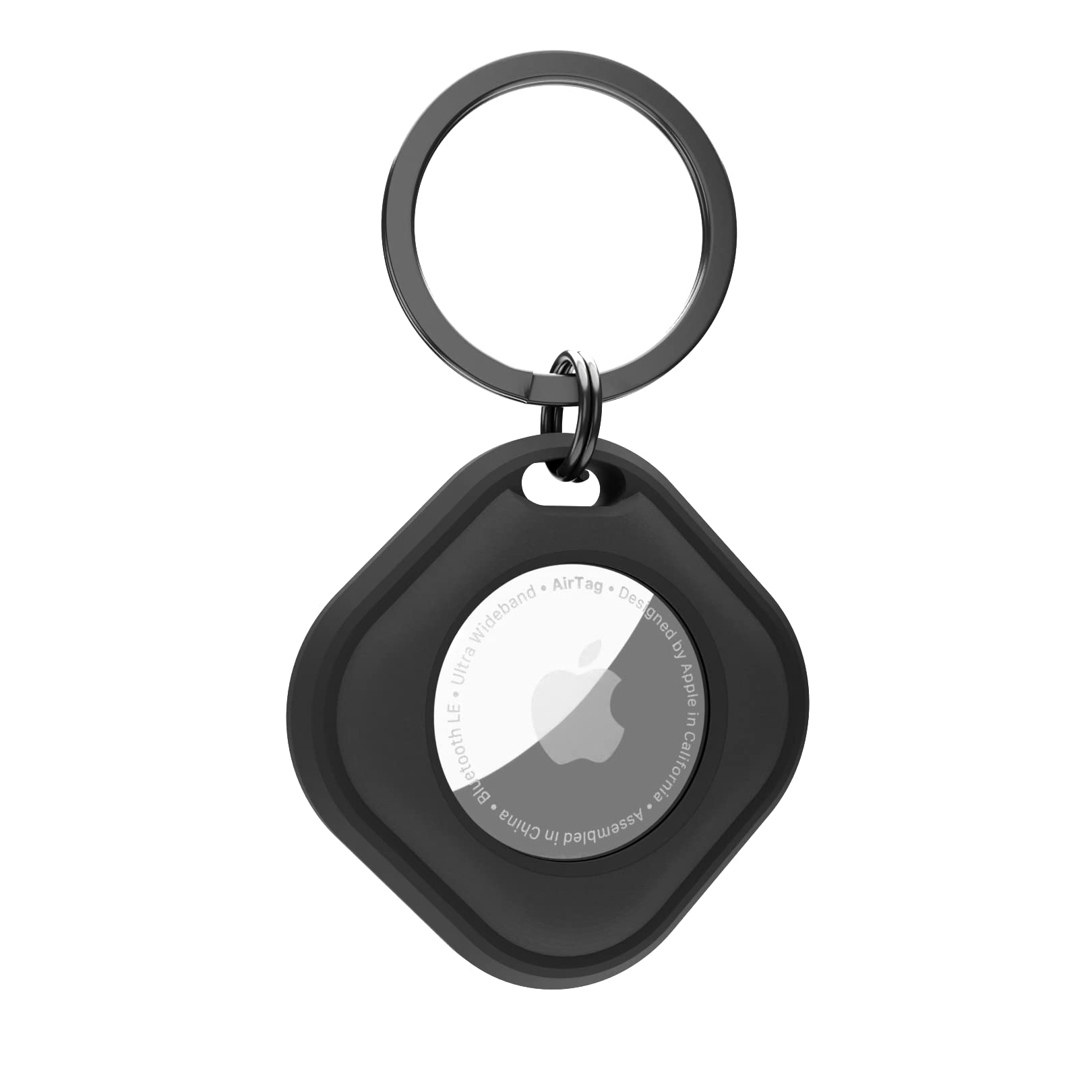 Elkson Air Tag Holder for Apple AirTag, Keychain AirTags Case with Stainless Steel Key Ring, Protective Airtag Holder Case Cover, Holders for Dog collars, Car Keys, Backpacks, Square Series, Black