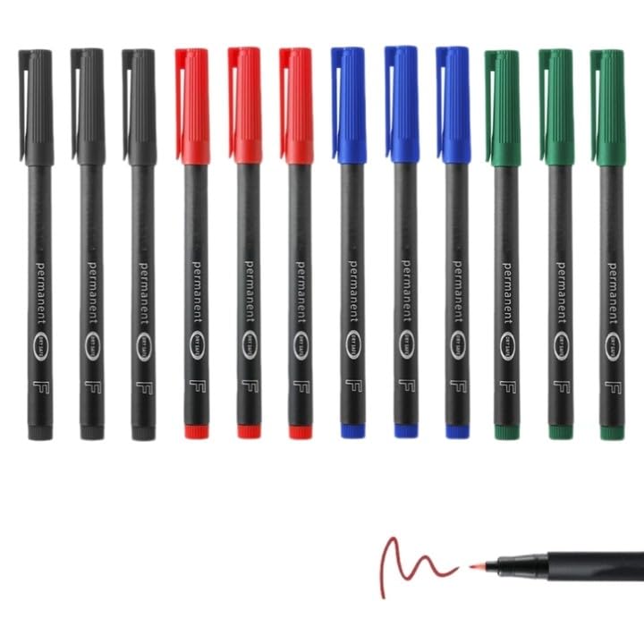 12 PCS Permanent Marker Pens, Ultra Fine Point Permanent Marker Set 0.6mm Quick Drying Waterproof Pen Set for Doodling and Marking on Plastic Wood Metal Glass Stone Ceramic Arts Crafts Supplies