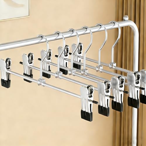 Metal Trouser Hangers, Set of 20, Skirt Hangers, 40 cm Long, Clothes Hangers with Adjustable Clips for Trousers, Socks, Skirts, Space-Saving, 360° Rotating Hooks (20)