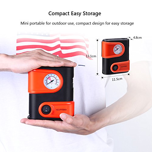 Portable Air Compressor Pump by Alloyseed, Compact Digital Tire Inflator, Mini 12V 100 PSI Tire Pump for Car, Bicycle, RV and Other Inflatables