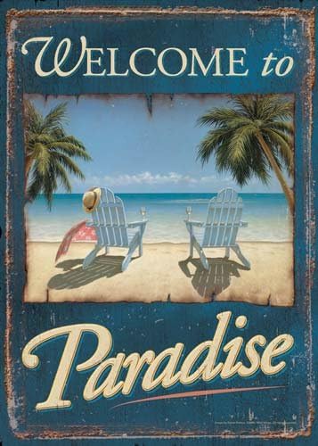 Paradise Summer Beach House Flag Adirondack Ocean Palm Tree Cocktail 28"x40"