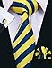 Barry.Wang Plaid Ties Check Mens Necktie Set with Handkerchief Cufflinks Classic Stripe (Yellow Blue)