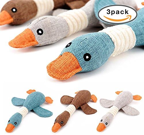 Cute Stuffed Dog Squeak Toys, Wild Goose 12.5 Inch Stuffed Plush Chew Squeaky Toy for Small Medium Doggie, Pack of 3 Colors